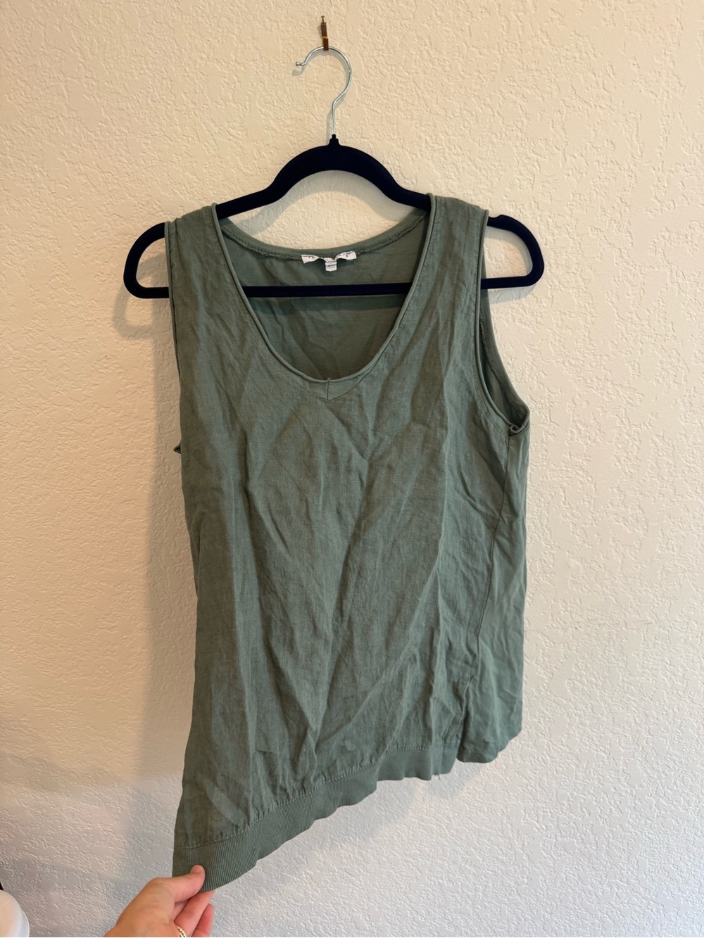 Italian linen tank Sleeveless Olive Green V-Neck Tank Top